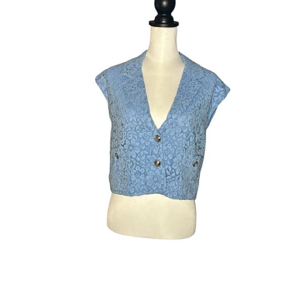 ZARA Blue Lacey Vest Top Medium - Picture 1 of 4